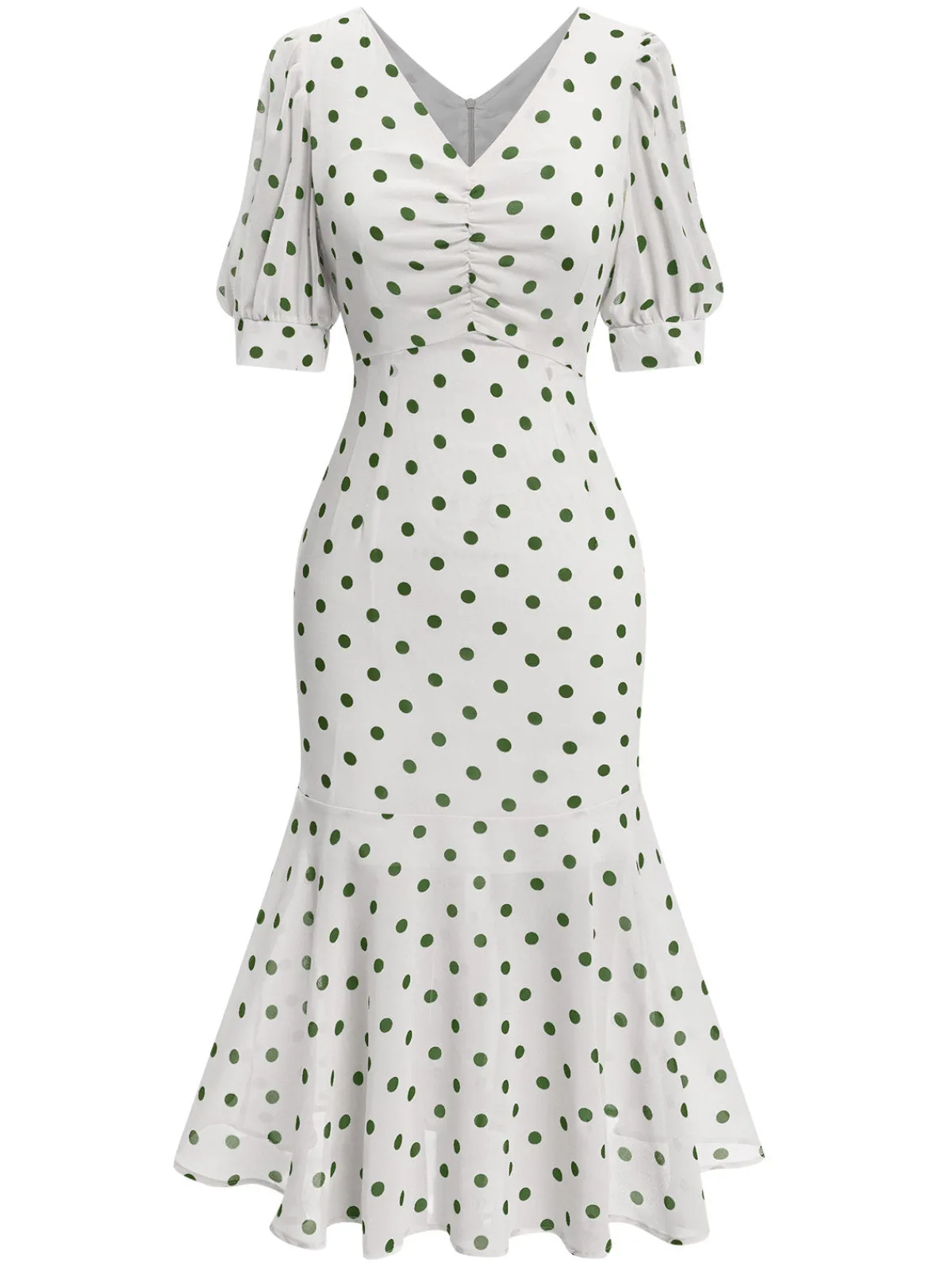 New Retro Stage Beige 1930s Polka Dot Mermaid Dress
