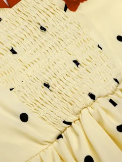 Clearance Retro Stage 1930s Polka Dot Rose Patchwork Dress Beige