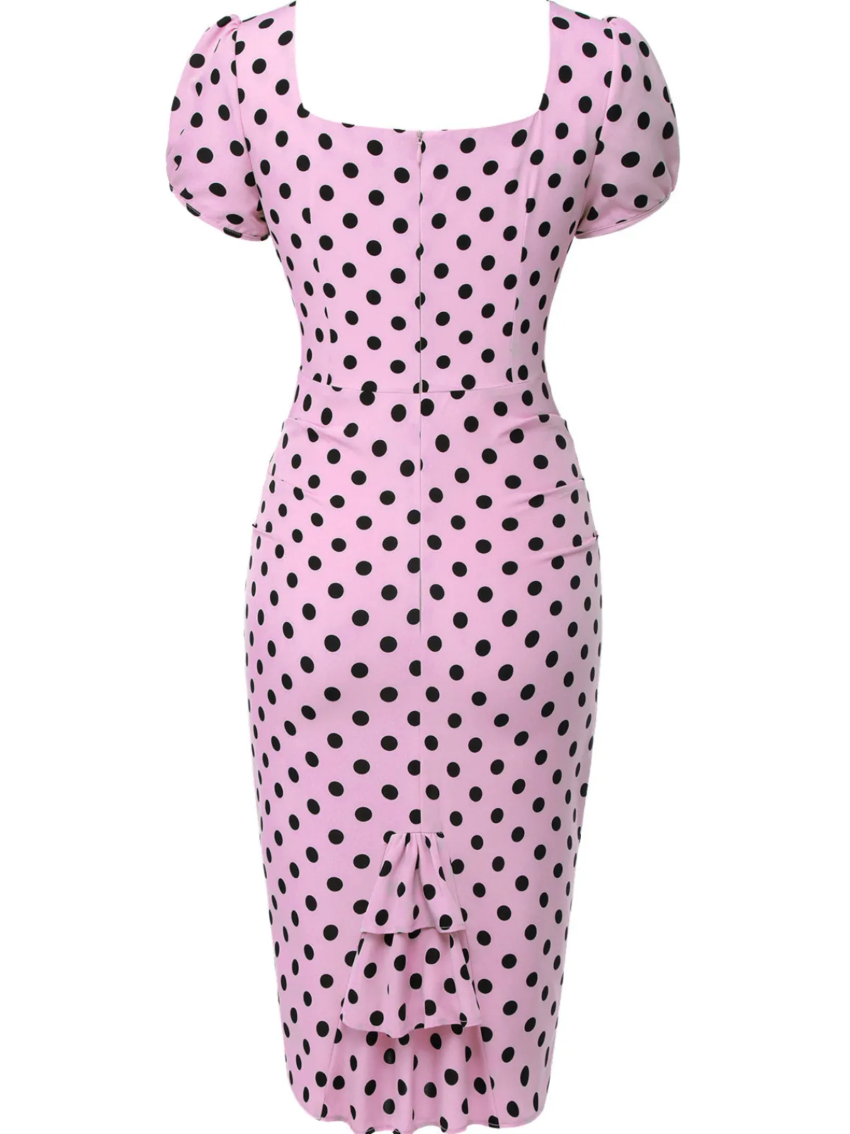 Hot Retro Stage 1960s Polka Dot Square Neck Puff Dress Beige