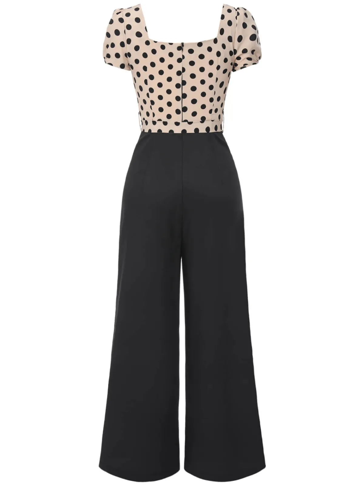 Online Retro Stage 1930s Polka Dots Sweetheart Neck Jumpsuit Beige