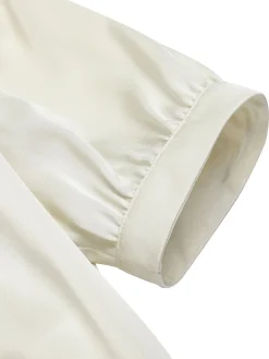 New Retro Stage 1950s Satin Puff Sleeve V-Neck Blouse Beige