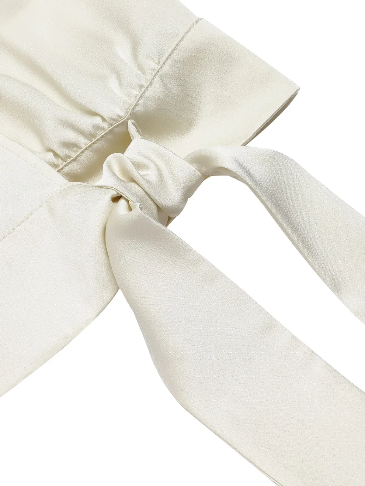 New Retro Stage 1950s Satin Puff Sleeve V-Neck Blouse Beige