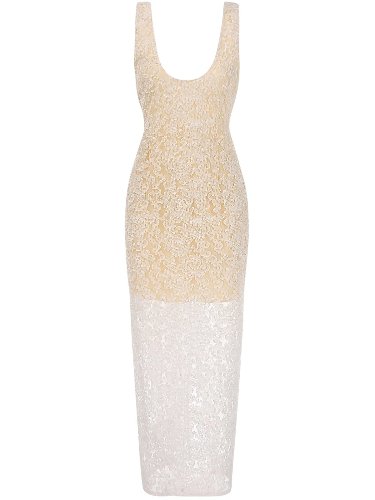 Best Retro Stage 1970s Scoop Neck Textured Maxi Dress Beige