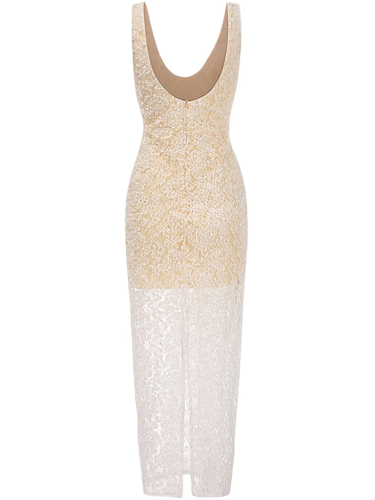 Best Retro Stage 1970s Scoop Neck Textured Maxi Dress Beige