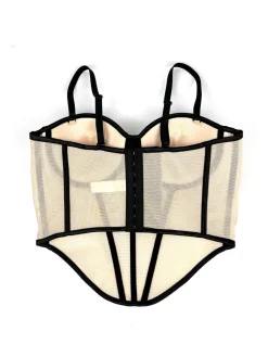 Clearance Retro Stage 1980s Sheer Steampunk Herringbone Corset Beige