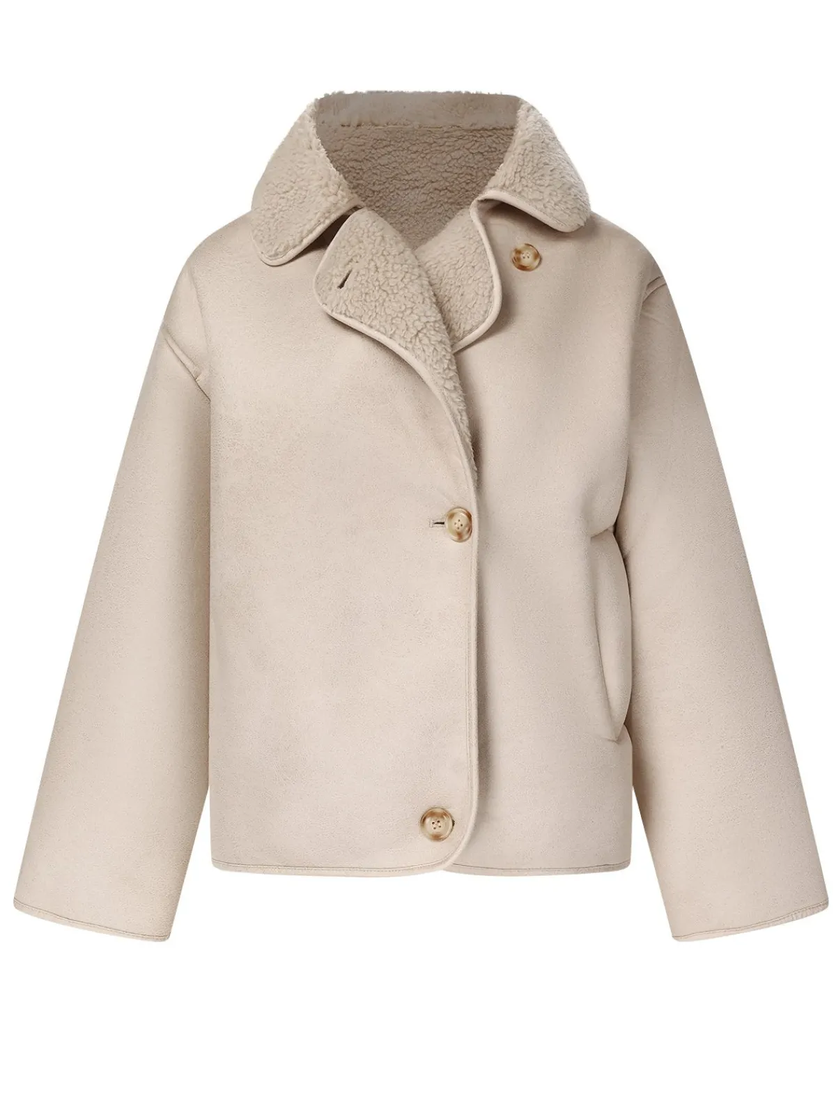 New Retro Stage 1960s Solid Polar Fleece Lining Coat Beige