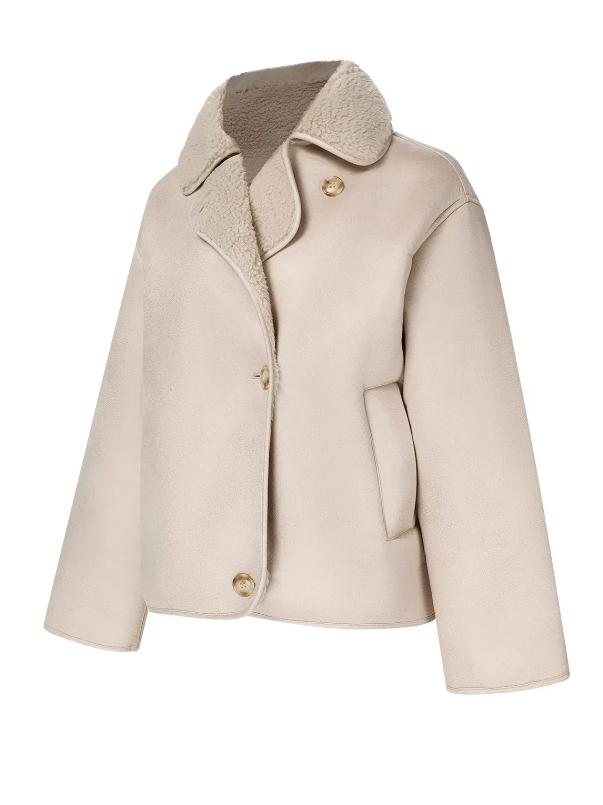 New Retro Stage 1960s Solid Polar Fleece Lining Coat Beige