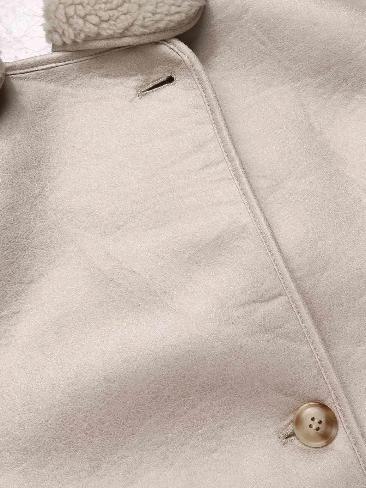 New Retro Stage 1960s Solid Polar Fleece Lining Coat Beige