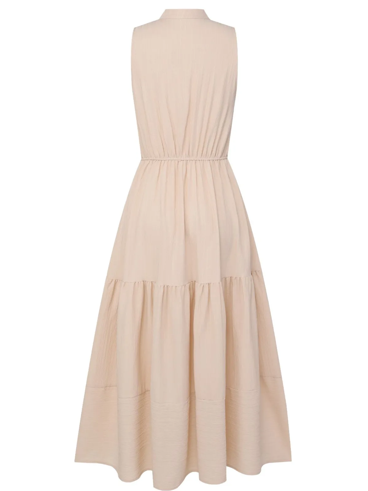 Hot Retro Stage 1940s Solid Stand Collar V-Neck Dress Beige