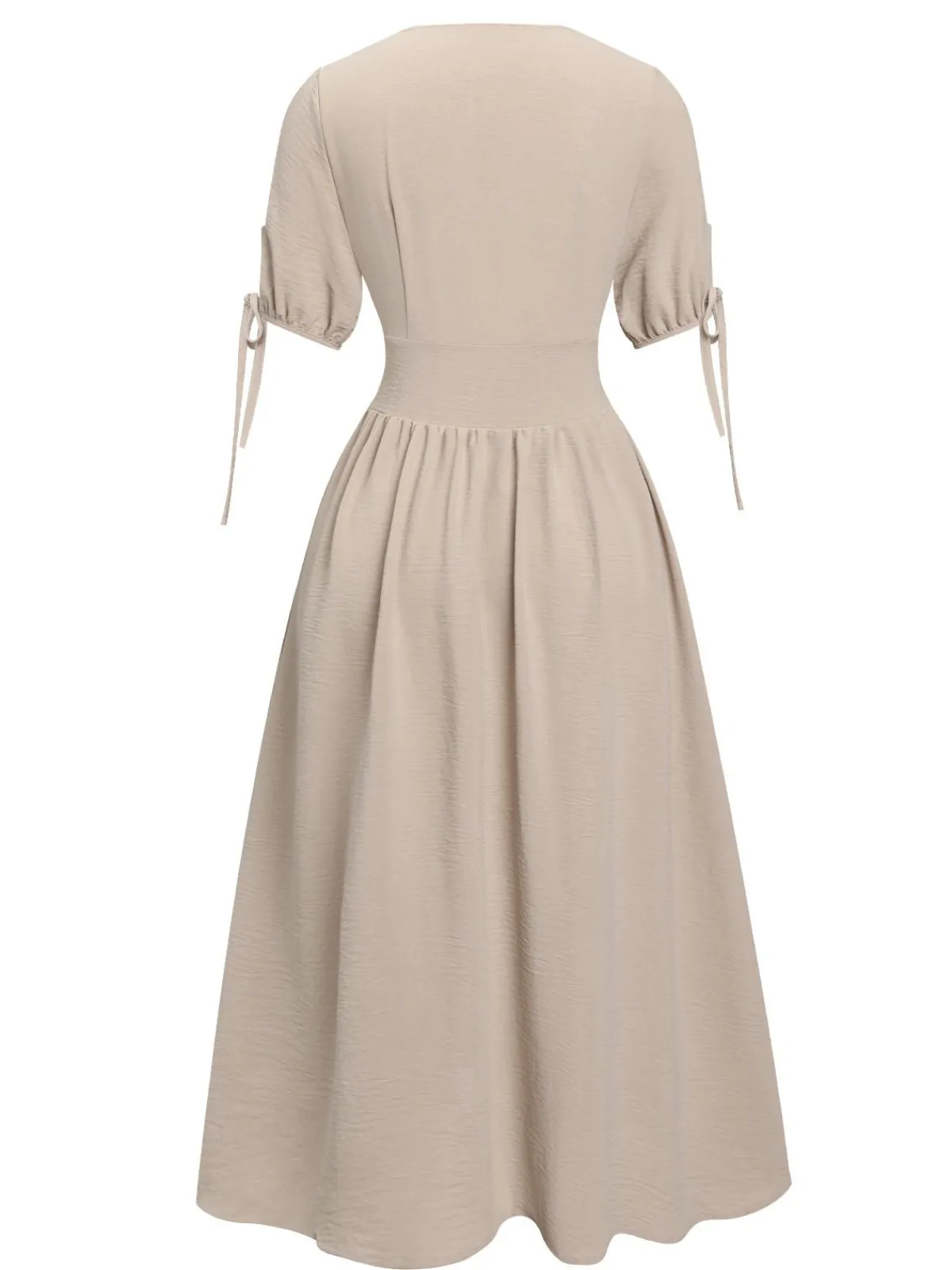Discount Retro Stage 1940s Solid V-Neck Buttons Dress Beige