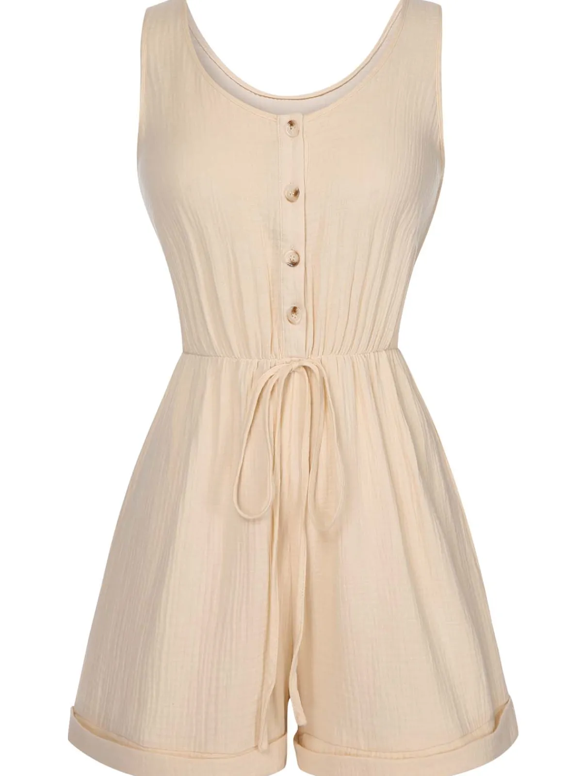 Discount Retro Stage 1950s Strap Belted Sleeveless Romper Beige