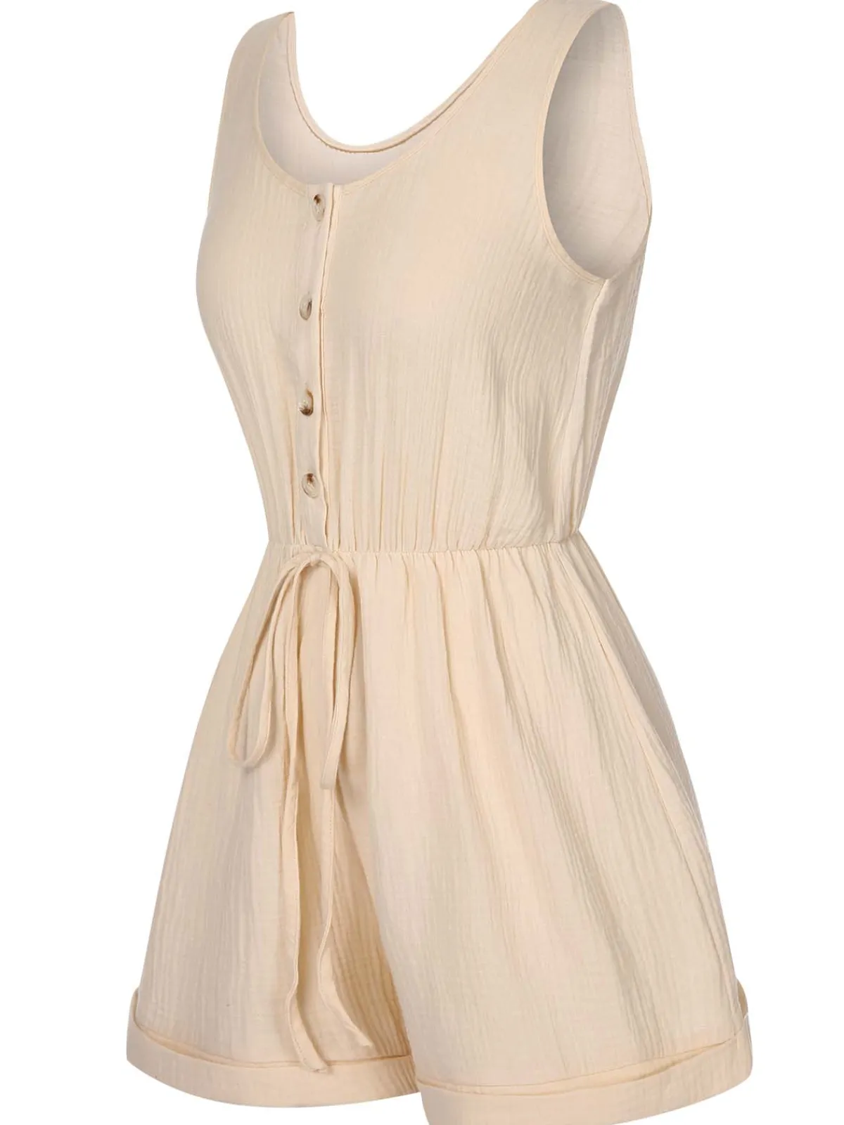 Discount Retro Stage 1950s Strap Belted Sleeveless Romper Beige