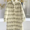 Hot Retro Stage Beige 1950s Stripe Faux Fur Plush Coat