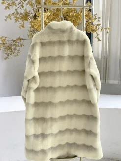 Hot Retro Stage Beige 1950s Stripe Faux Fur Plush Coat
