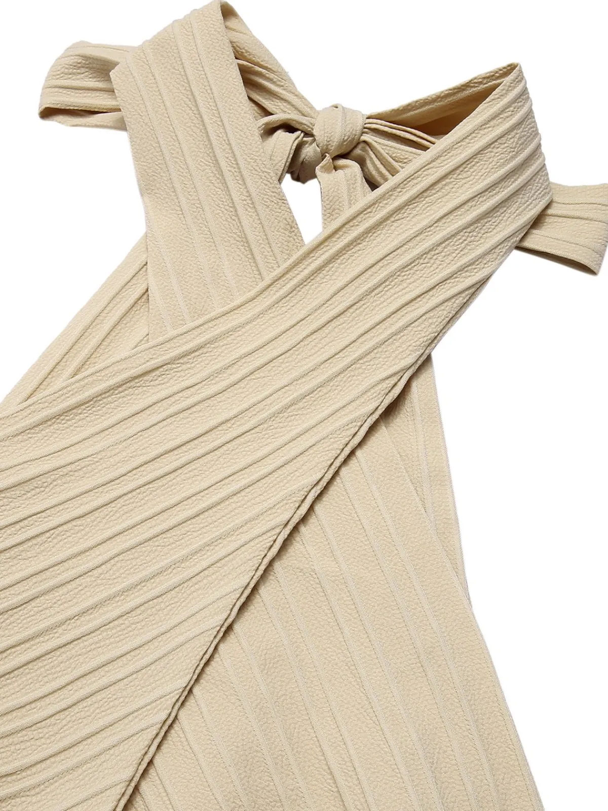 Outlet Retro Stage 1950s Texture Folds Cross Halter Romper Beige