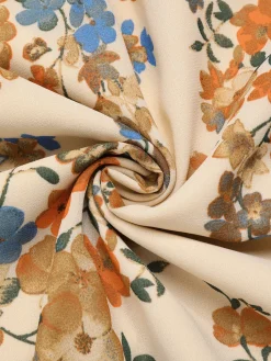 Online Retro Stage 1930s V-Neck Floral Elastic Waist Dress Beige