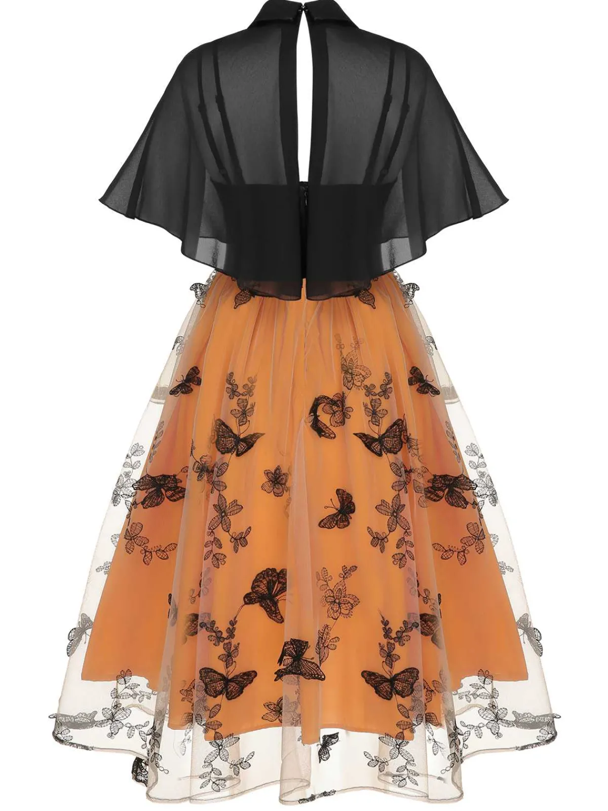 Outlet Retro Stage 1950s 3D Butterfly Cloak Dress Black & Orange