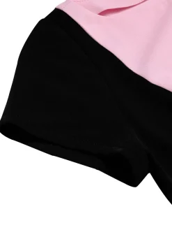 Sale Retro Stage 1960s Boat Neck Contrast Belted Dress Black & Pink