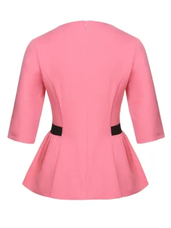Online Retro Stage 1960s Bow Waist Patchwork Top Black & Pink