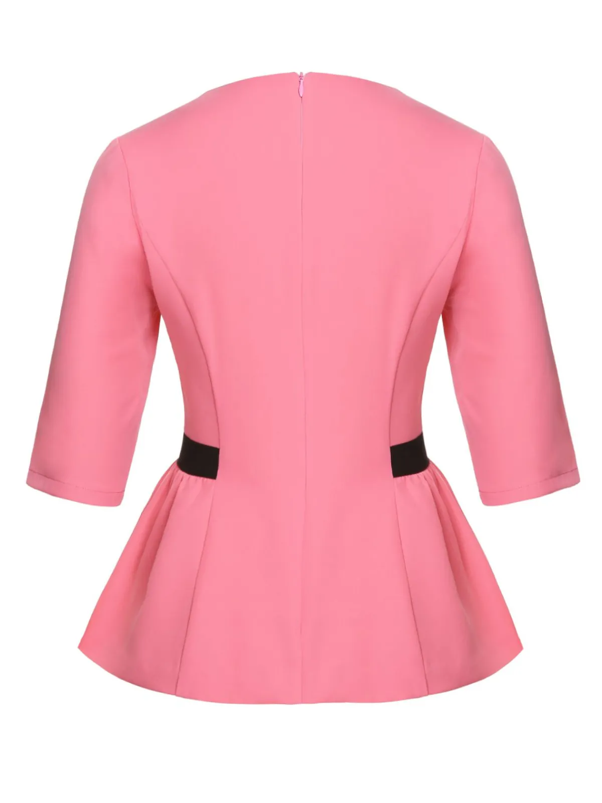 Online Retro Stage 1960s Bow Waist Patchwork Top Black & Pink