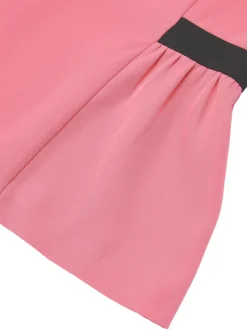 Online Retro Stage 1960s Bow Waist Patchwork Top Black & Pink