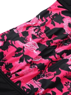 Best Retro Stage 1950s Floral Halter Swimsuit Black & Pink