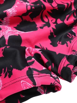 Best Retro Stage 1950s Floral Halter Swimsuit Black & Pink