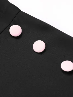 Best Retro Stage & Pink 1950s Solid Tie Lapel Romper Black
