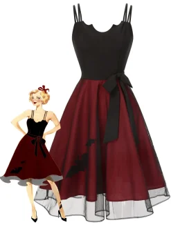 Best Retro Stage & Red 1950s Bat Mesh Dress Black