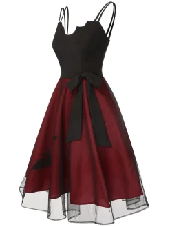 Best Retro Stage & Red 1950s Bat Mesh Dress Black