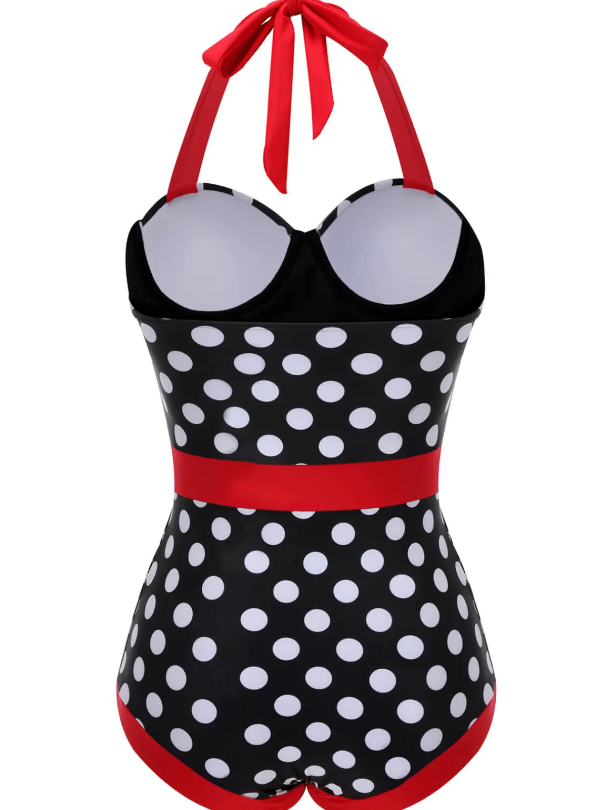 Best Retro Stage 1950s Dots Halter Swimsuit Black & Red