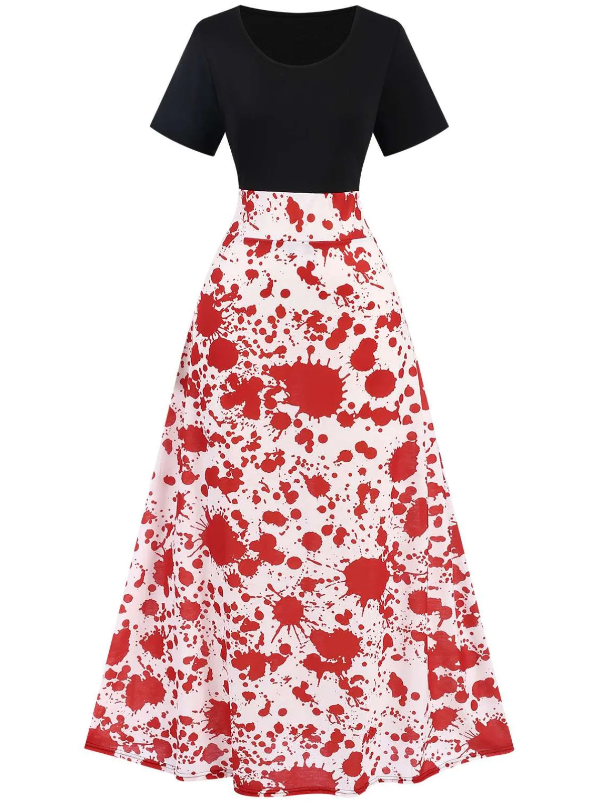 Sale Retro Stage 1950s Halloween Blood Stain Dress Black & Red