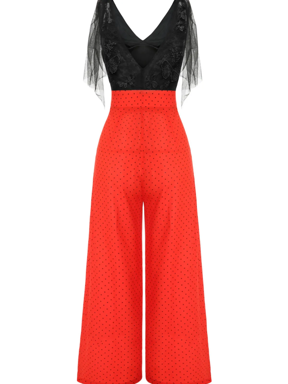 Hot Retro Stage 1930s Polka Dot Patchwork Jumpsuit Black & Red