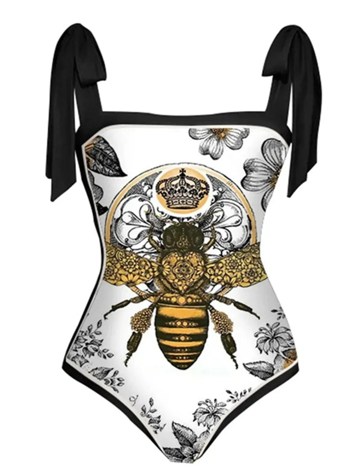Hot Retro Stage 1950s Bee Swimsuit & Cover-up Black & White