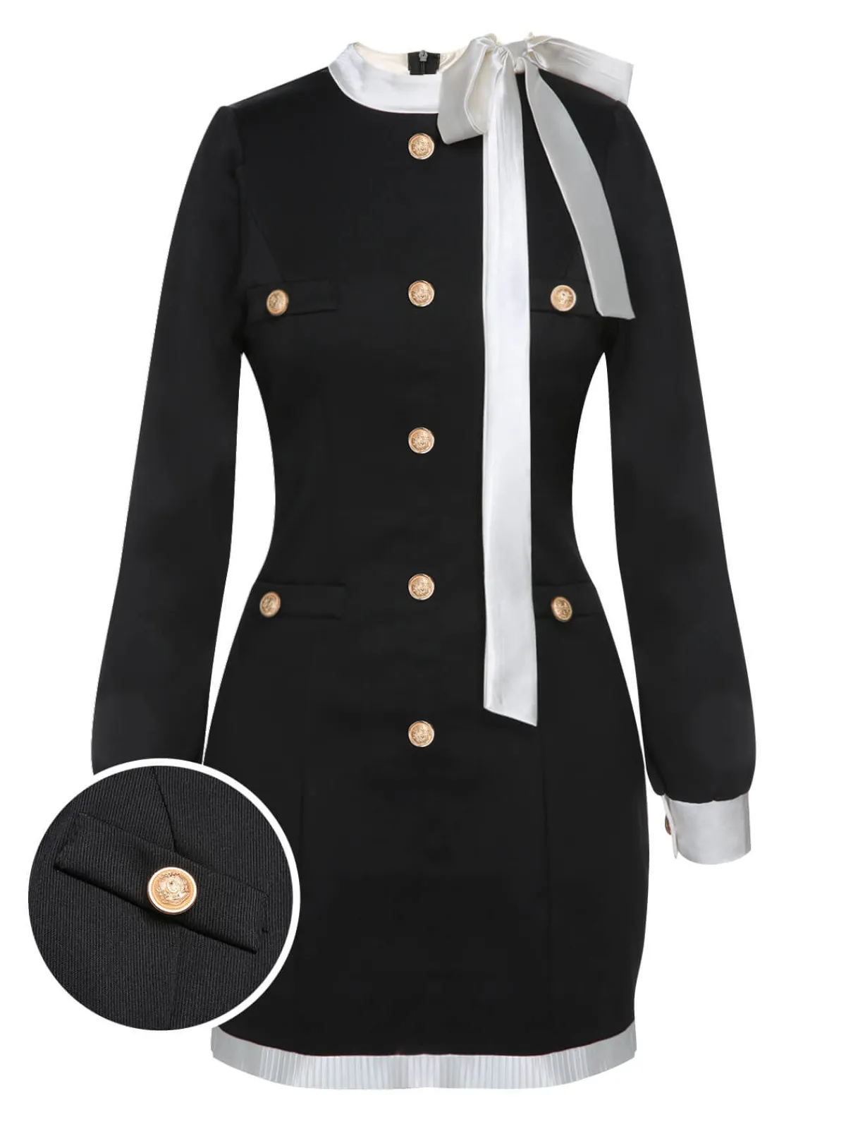 Best Retro Stage 1960s Bow Patchwork Pencil Dress Black & White