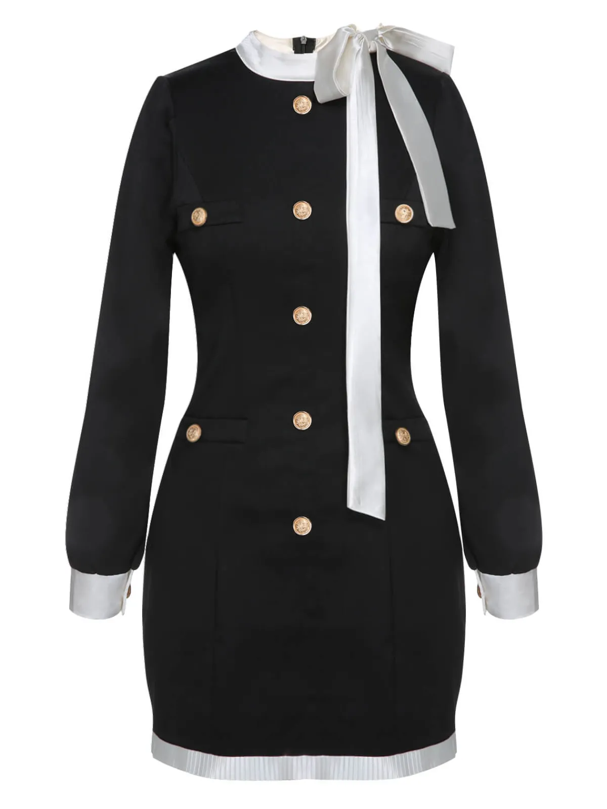 Best Retro Stage 1960s Bow Patchwork Pencil Dress Black & White