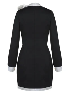 Best Retro Stage 1960s Bow Patchwork Pencil Dress Black & White