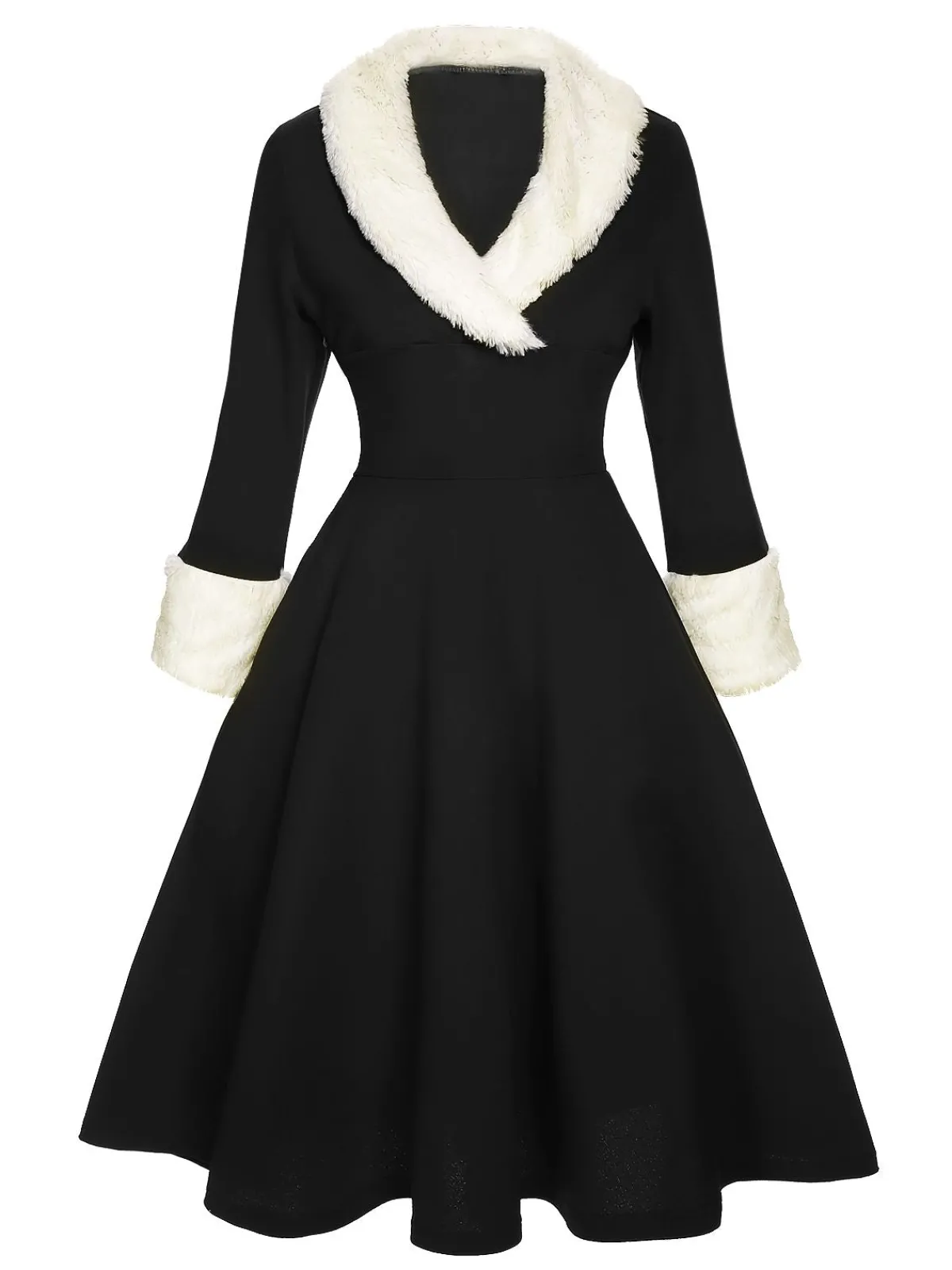 Outlet Retro Stage Black & White 1950s Christmas Lapel Dress