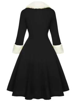 Outlet Retro Stage Black & White 1950s Christmas Lapel Dress