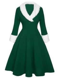 Outlet Retro Stage Black & White 1950s Christmas Lapel Dress