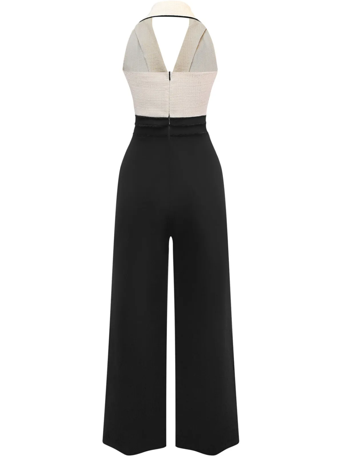 Fashion Retro Stage & White 1930s Contrast Notched Collar Jumpsuit Black
