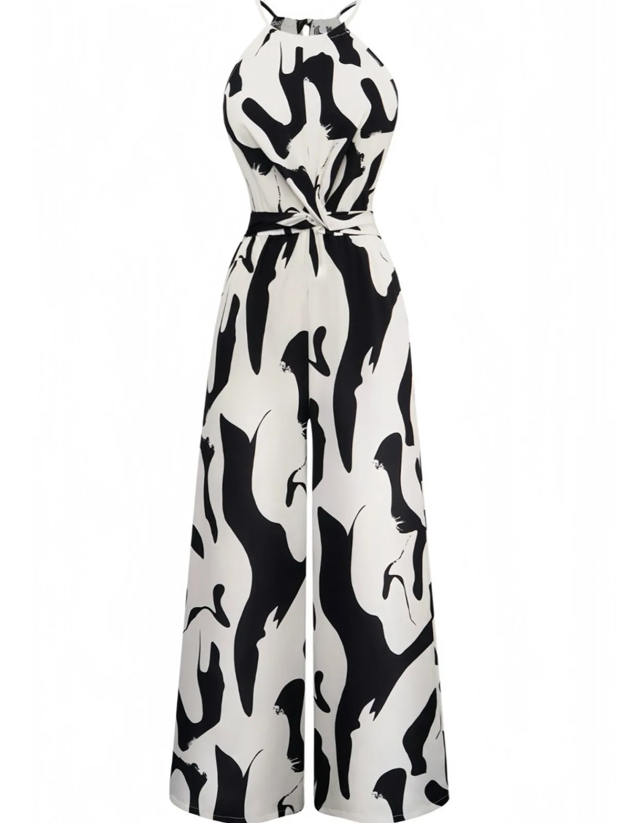 Outlet Retro Stage 1940s Cow Skin Halter Jumpsuit Black & White