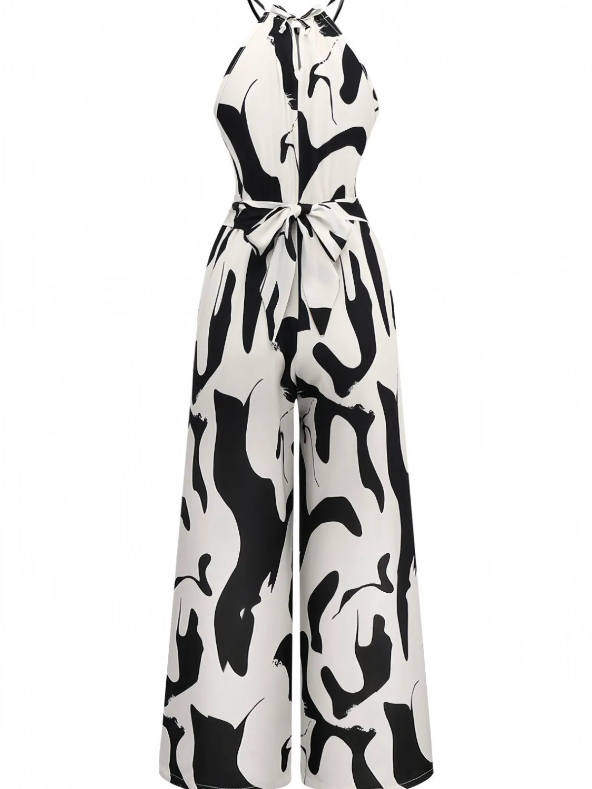 Outlet Retro Stage 1940s Cow Skin Halter Jumpsuit Black & White