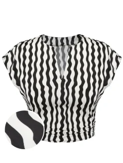 Online Retro Stage 1950s Curve Print Blouse Black & White