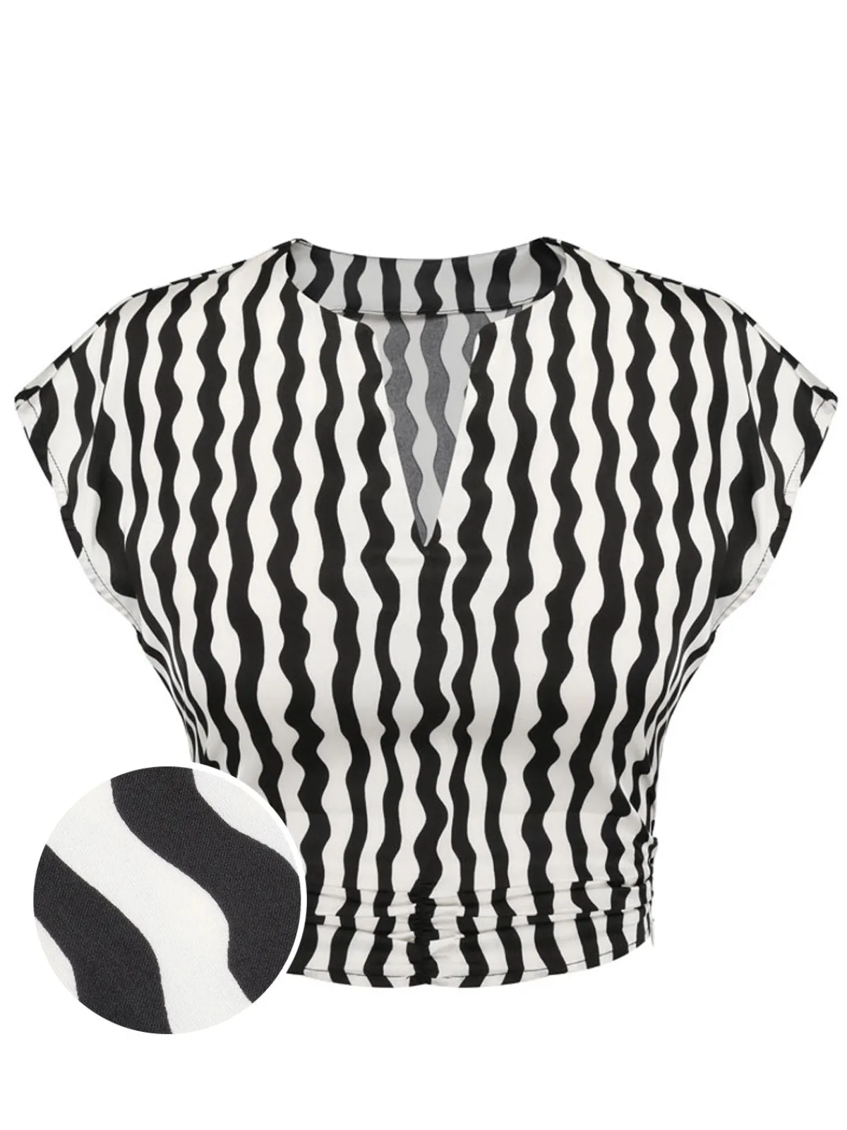 Online Retro Stage 1950s Curve Print Blouse Black & White