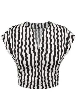 Online Retro Stage 1950s Curve Print Blouse Black & White