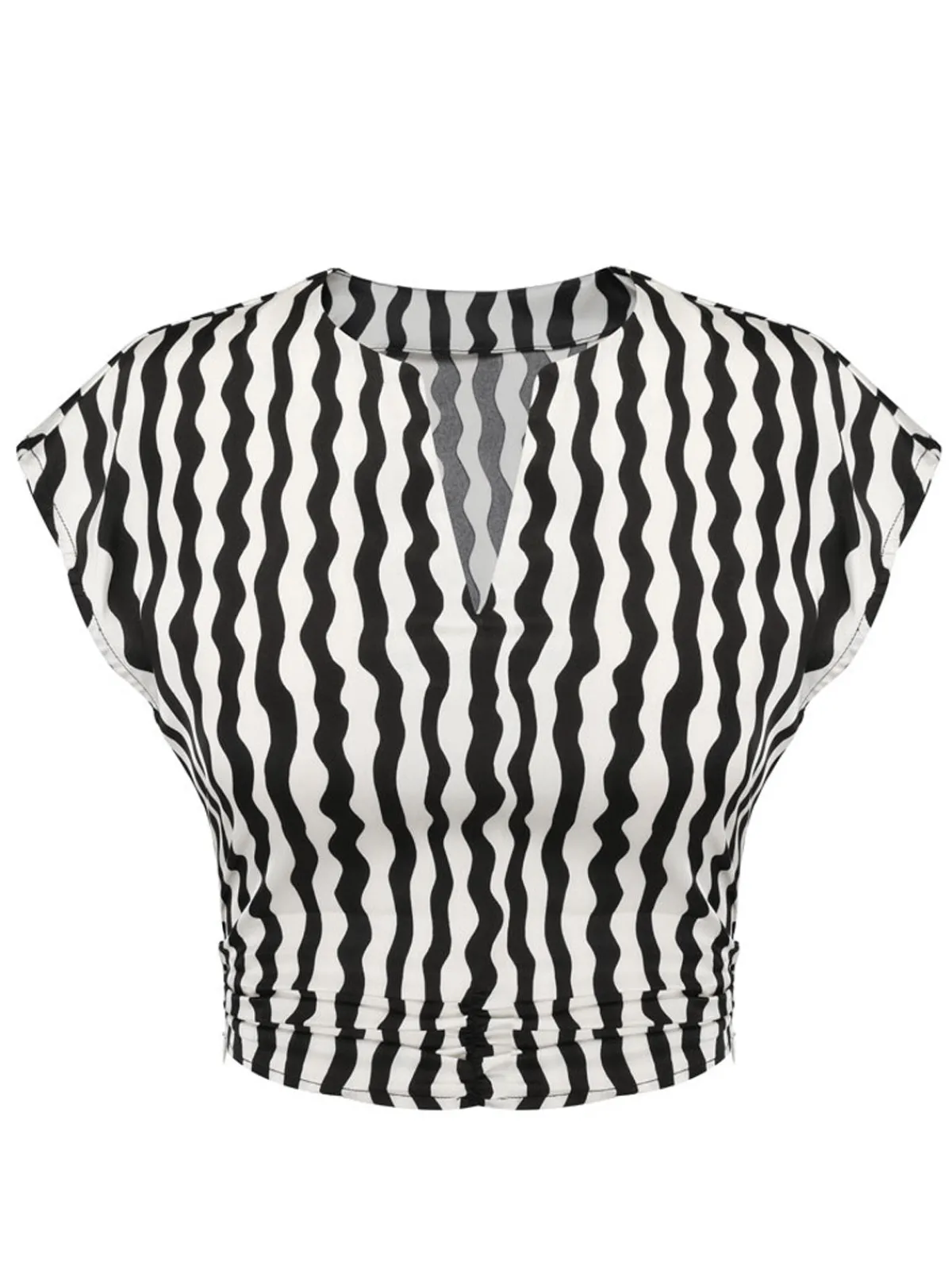 Online Retro Stage 1950s Curve Print Blouse Black & White