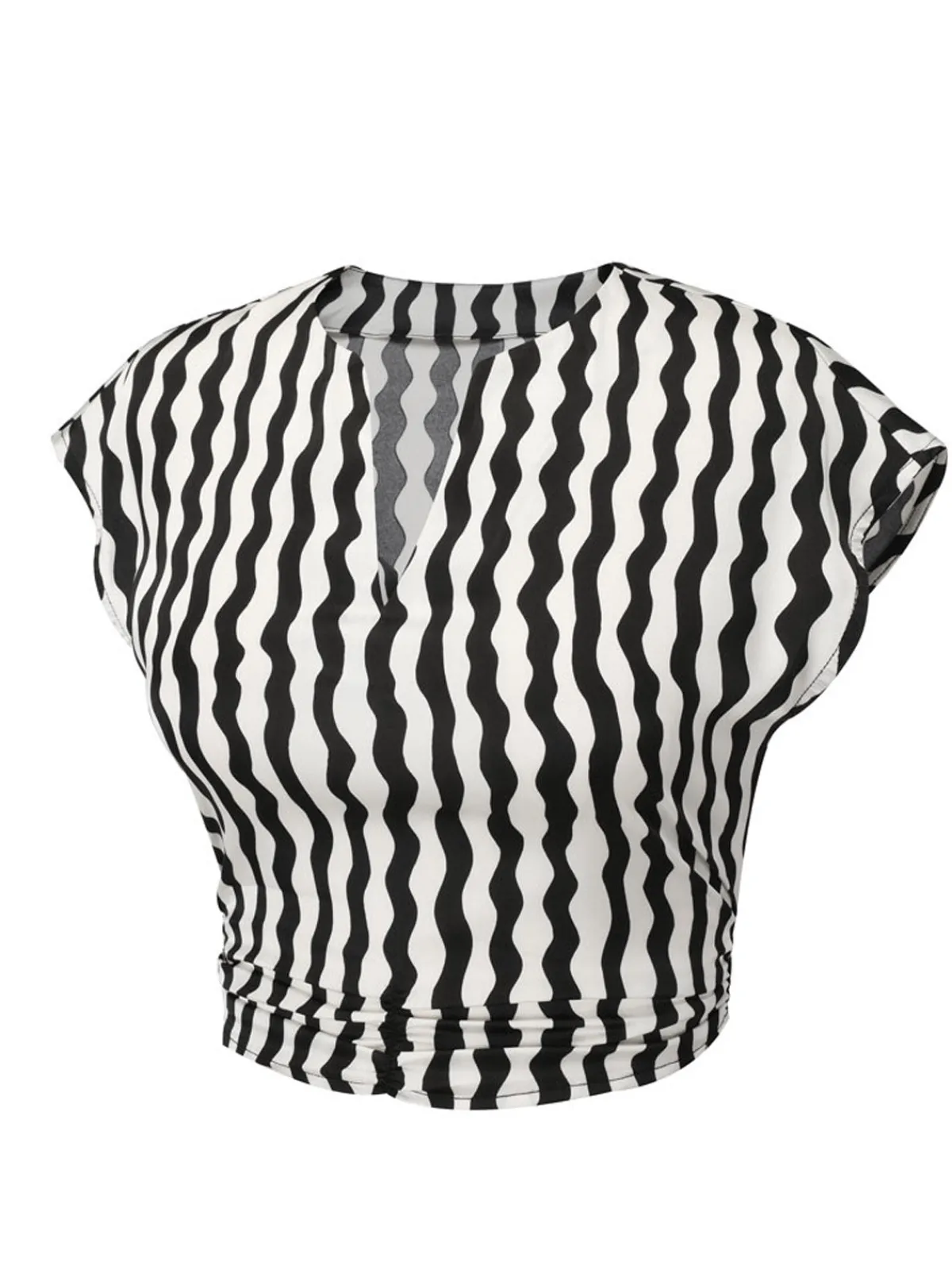 Online Retro Stage 1950s Curve Print Blouse Black & White