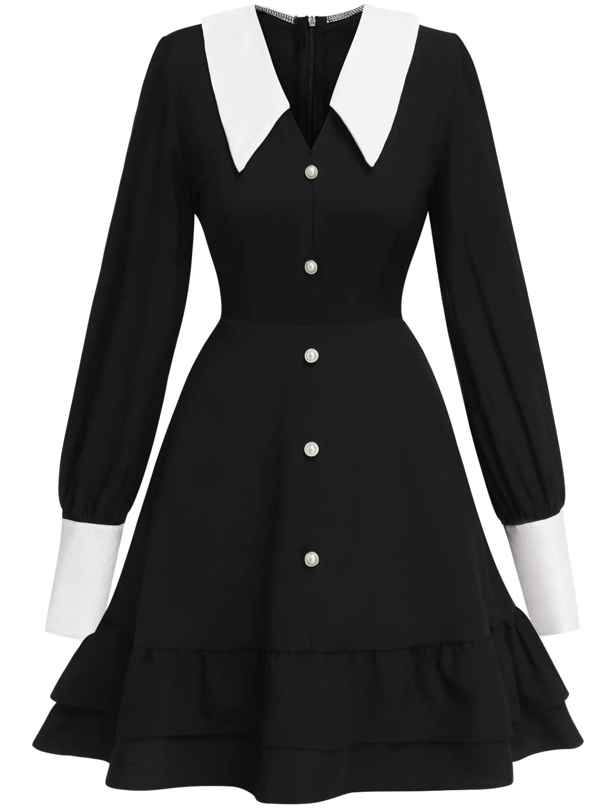 Online Retro Stage & White 1960s Doll Collar Skater Dress Black