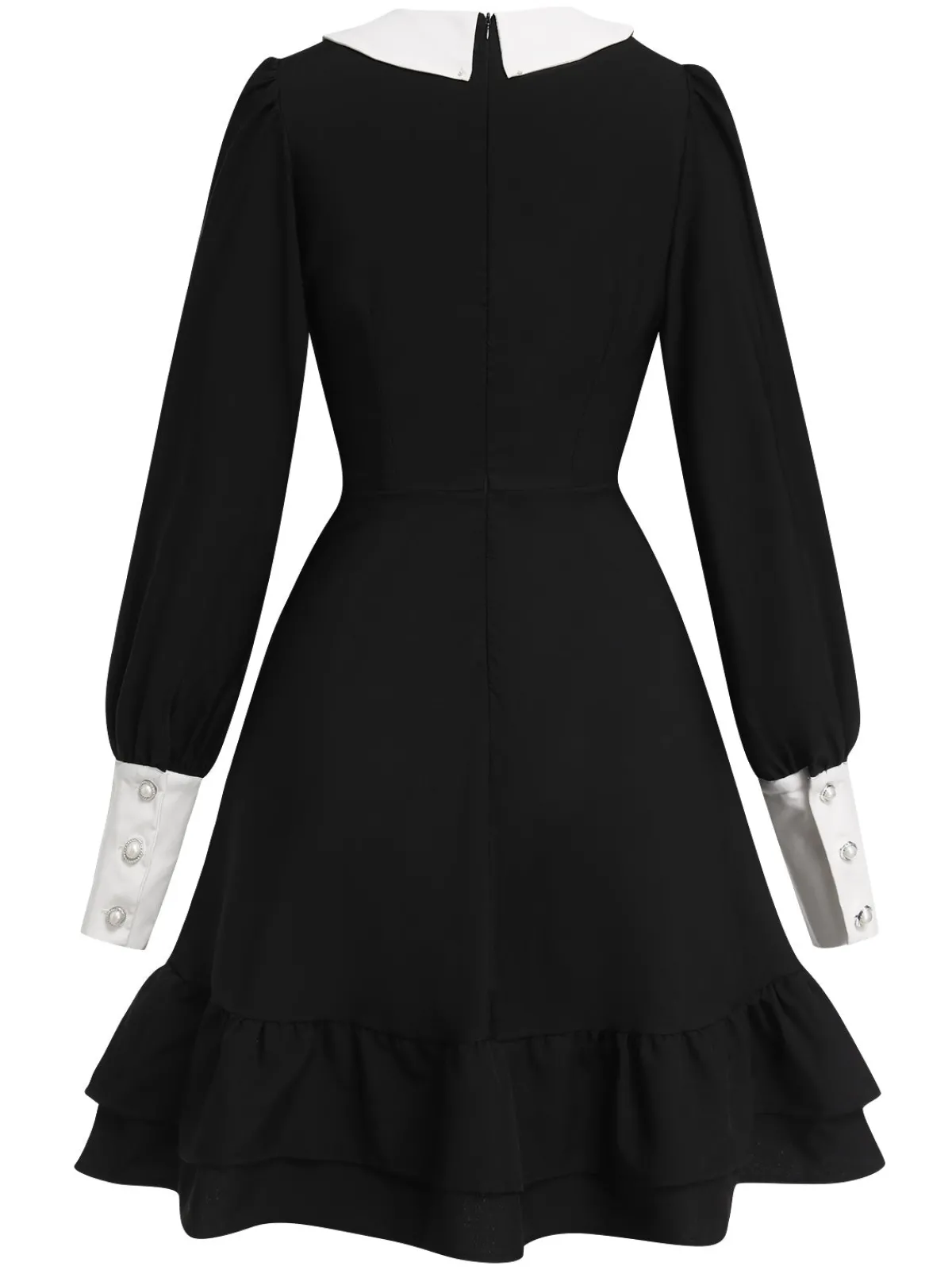 Online Retro Stage & White 1960s Doll Collar Skater Dress Black